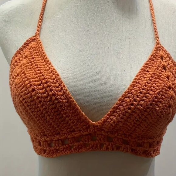 Brown Handmade Crochet Halter Bra Crop Top - Picture 5 of 5